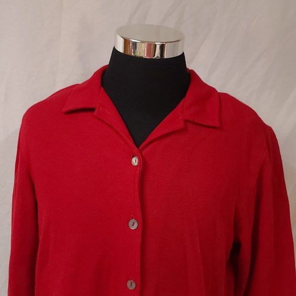 Teddi Womens Large Red Black Floral Long Sleeve Button Up Cardigan Sweater USA - Picture 2 of 13